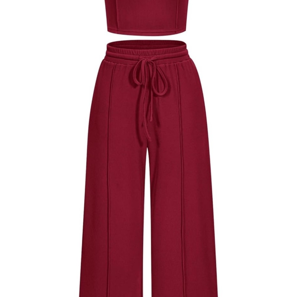 Pretty Angel Burgundy Wide Leg Pants Set